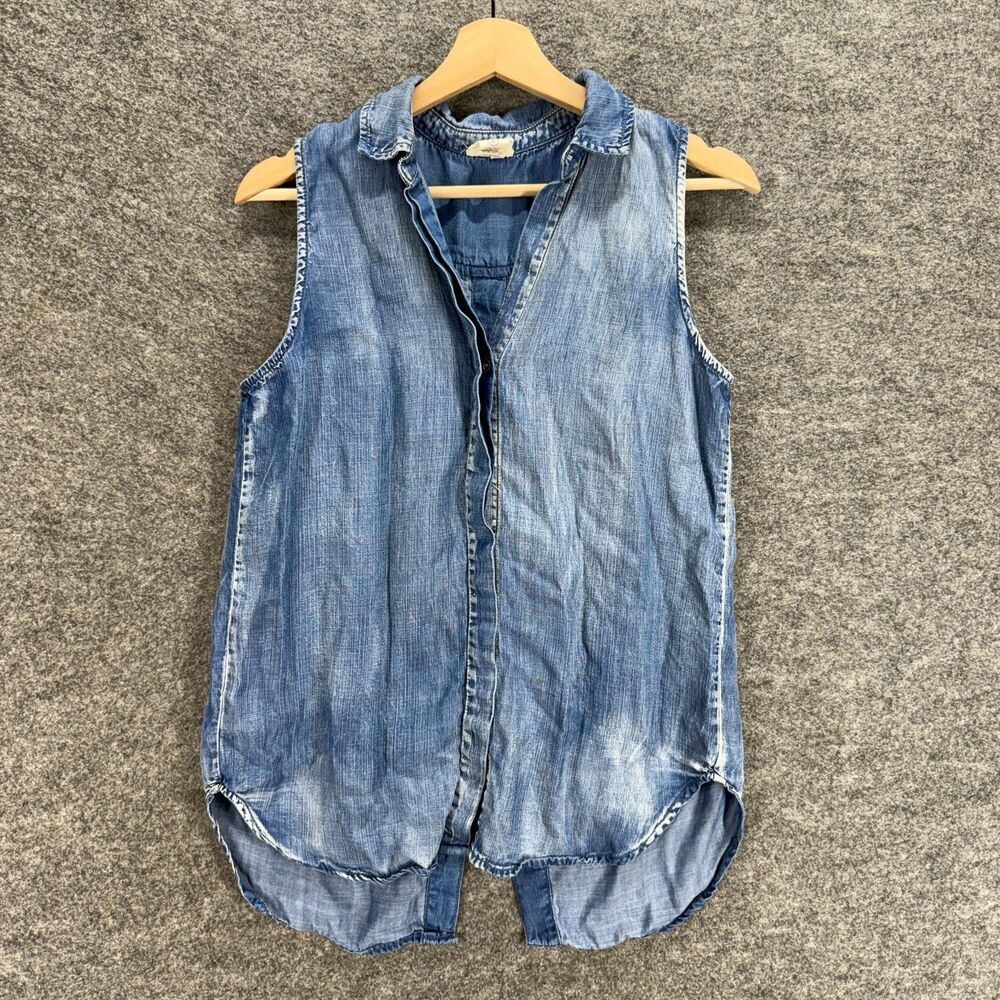 Andrea Jovine Shirt Women S Small Blue Denim Dark Button Up Collared Sleeveless